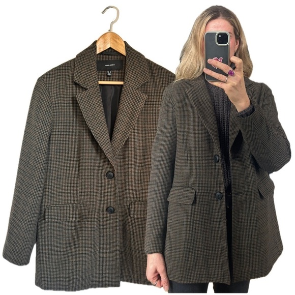 Vero Moda Jackets & Blazers - Vero Moda Houndstooth Grey Black Brown Recycled Wool Blend Knit Blazer Jacket